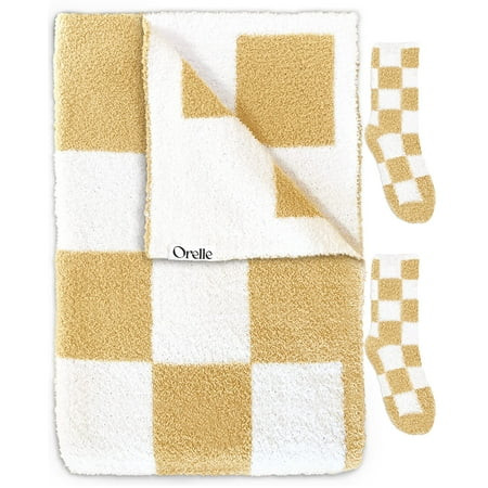 Orelle “Cream Puff” - Cuddly Checkered Throw Blanket & Socks - Cozy Soft Checkered Blanket Throw - F | Walmart (US)
