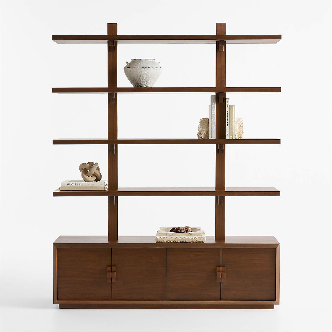 Steppe 68" Walnut Storage Bookcase Room Divider | Crate & Barrel | Crate & Barrel