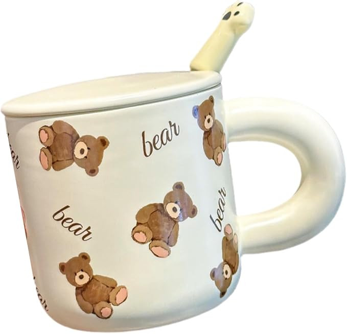 400ml/13.5oz Cute ceramic mug with lid and spoon ins style office breakfast coffee mugs Suitable ... | Amazon (US)