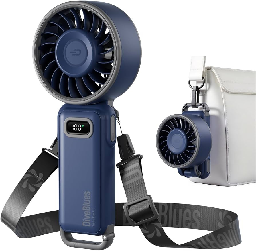 Diveblues Turbo Portable Handheld Fan, 100 Speed Stepless High Speed Hand Held Fan, 12H Cooling R... | Amazon (UK)