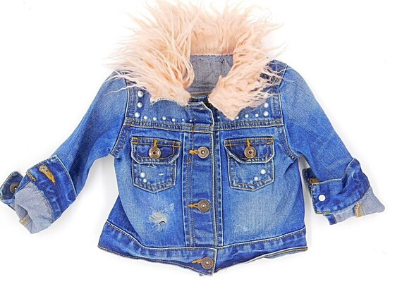 Girls jean jacket for baby denim jacket embellished with pearls distressed jean jacket for girls | Etsy (US)