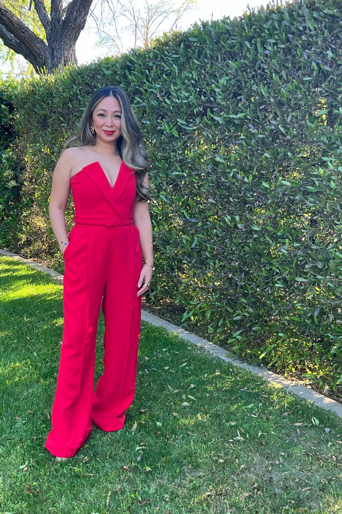 Melllypoo is wearing a Red tuxedo jumpsuit moment for a hospital fundraiser charity dinner. Black tie gala


#LTKwedding #LTKparties