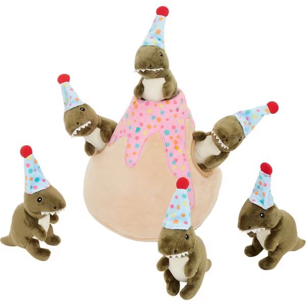Frisco Birthday Volcano & Dinosaurs Hide & Seek Puzzle Plush Squeaky Dog Toy, Small/Medium | Chewy.com