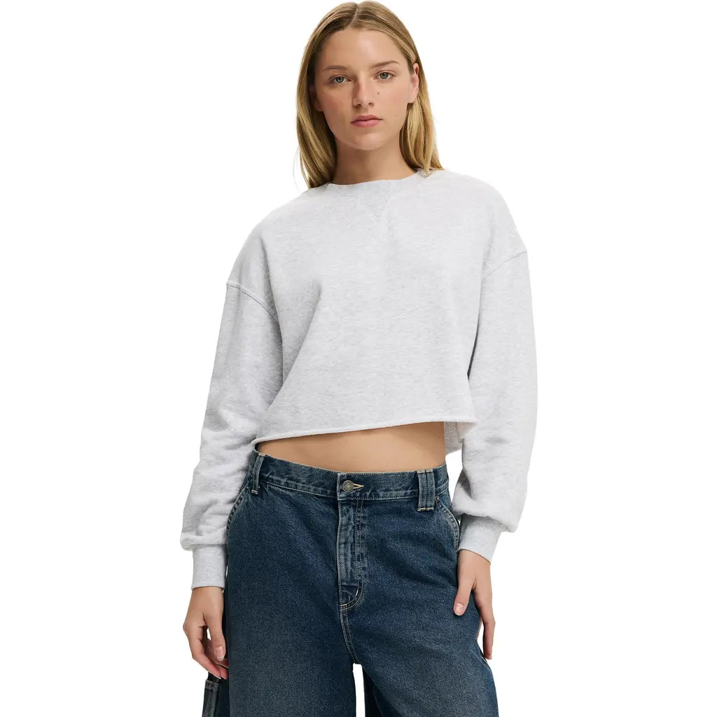 Cotton On Women's Cropped Fleece Sweatshirt in Soft Grey Marle at Nordstrom, Size Medium | Nordstrom