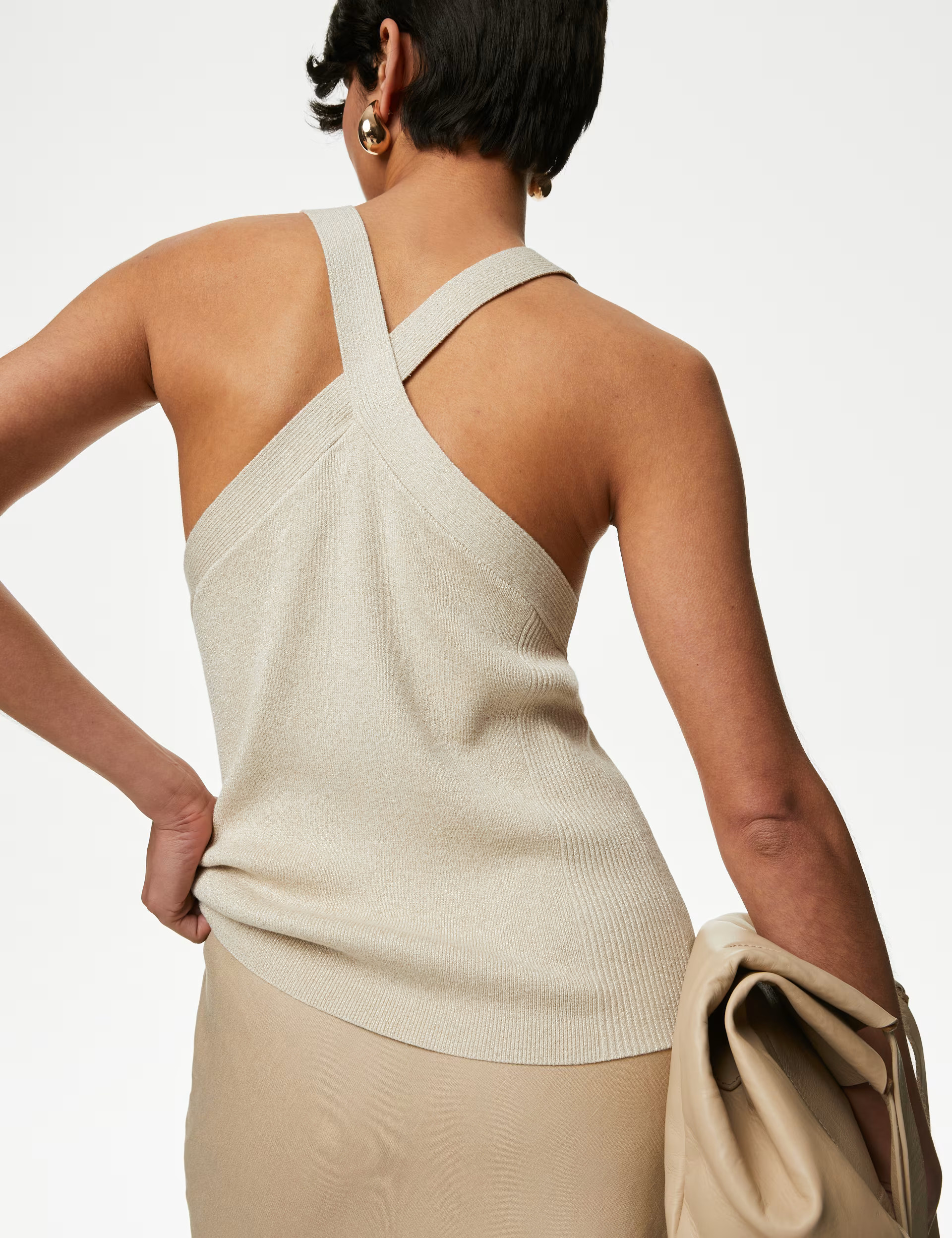 Silk Blend Ribbed Cross Strap Detail Vest | Marks & Spencer (UK)