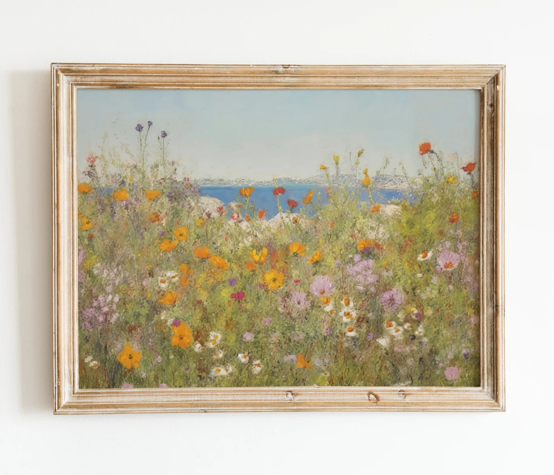 Vintage Wildflower Field Landscape Print Printable Flower Art Coastal Vintage 17th Century Wall A... | Etsy (US)