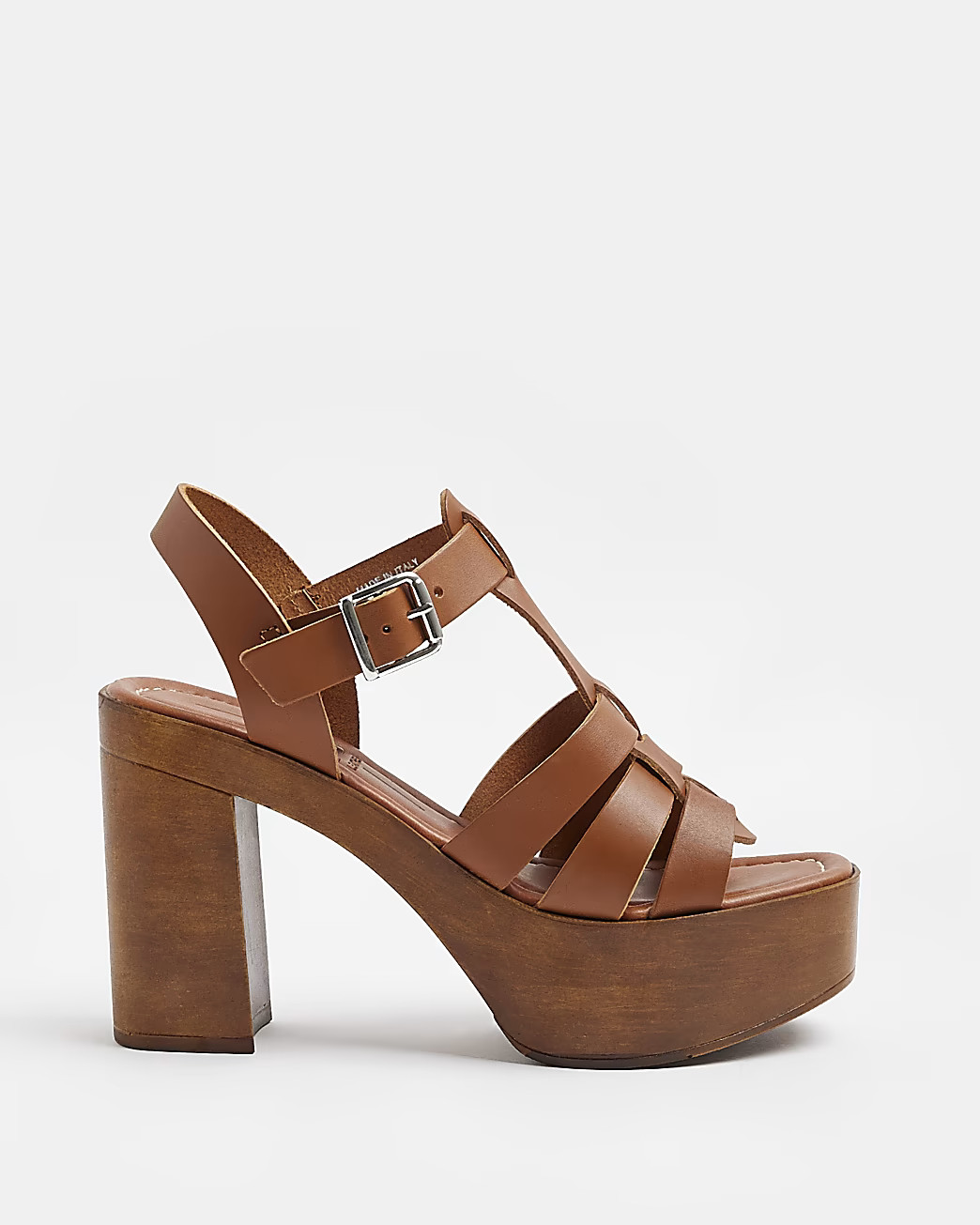 River Island Womens Brown leather platform heeled sandals | River Island (US)