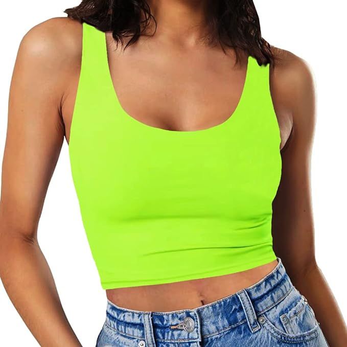 Women’s Sexy Sleeveless Crop Tops Double Layer Scoop Neck Cropped Tank Top | Amazon (US)