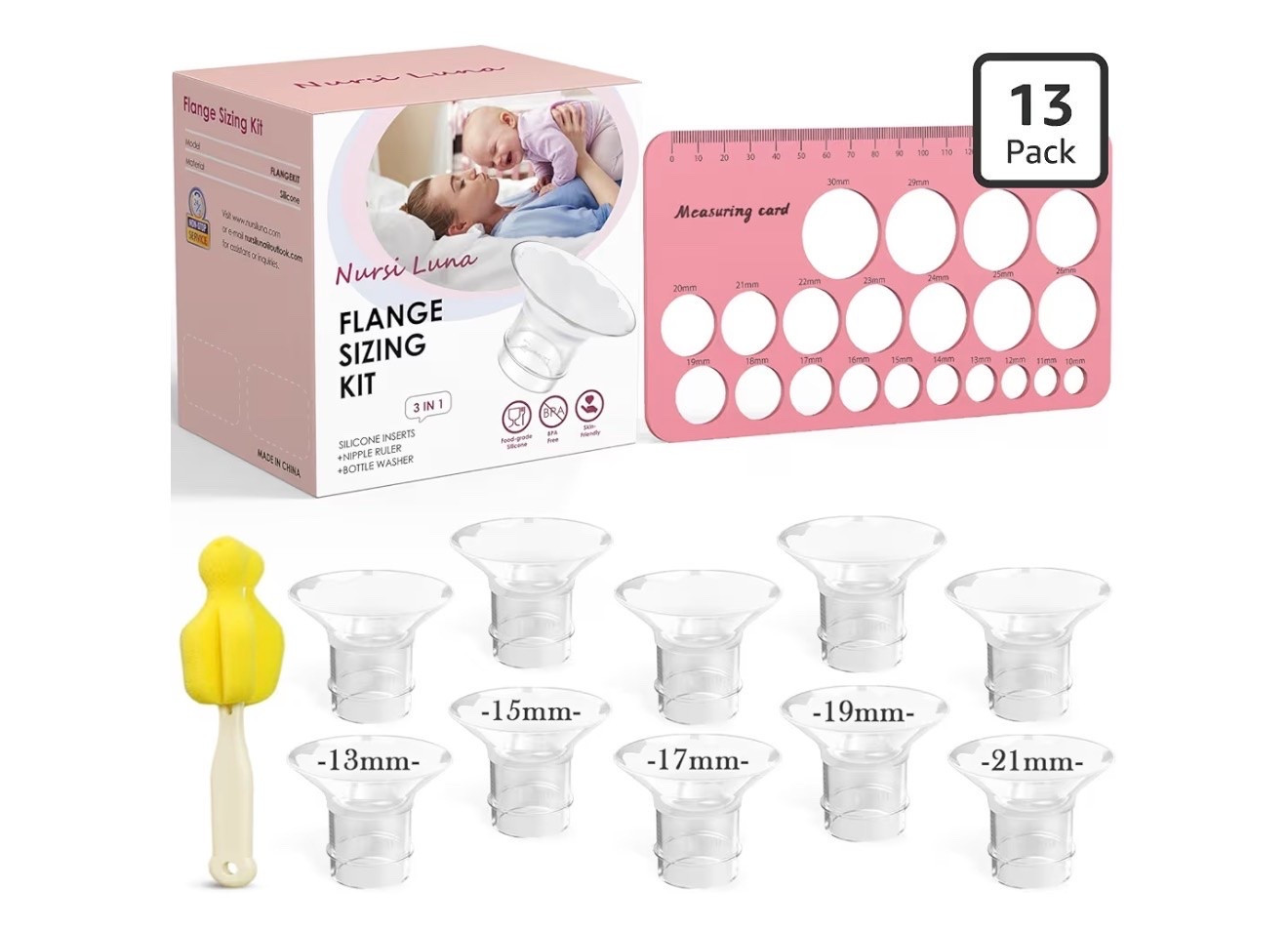 Flange Sizing Kit 3-in-1 with 13/15/17/19/21mm for 24mm Electric Breast Pump Flanges/Shields, 10PCS Soft Silicone Flange Inserts for More Comfortable Pumping, BPA-Free, Essential for Moms

#LTKMothersDay #LTKBaby #LTKmomlife