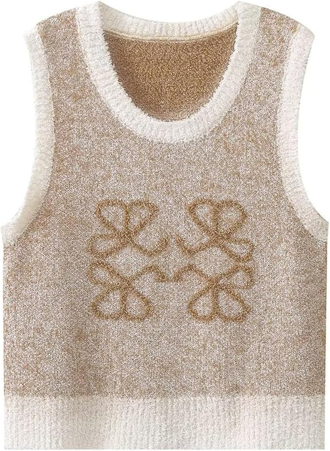 2024 Fall Cropped Sweater Vest Casual Loose Knit Pullover Sleeveless Sweater for Top | Amazon (US)