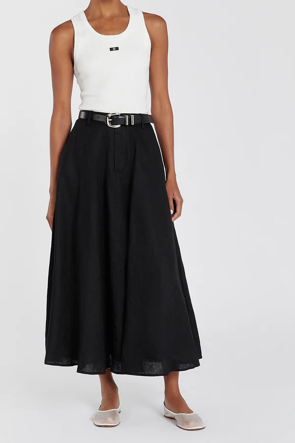SOFIA BLACK LINEN MIDI SKIRT | DISSH