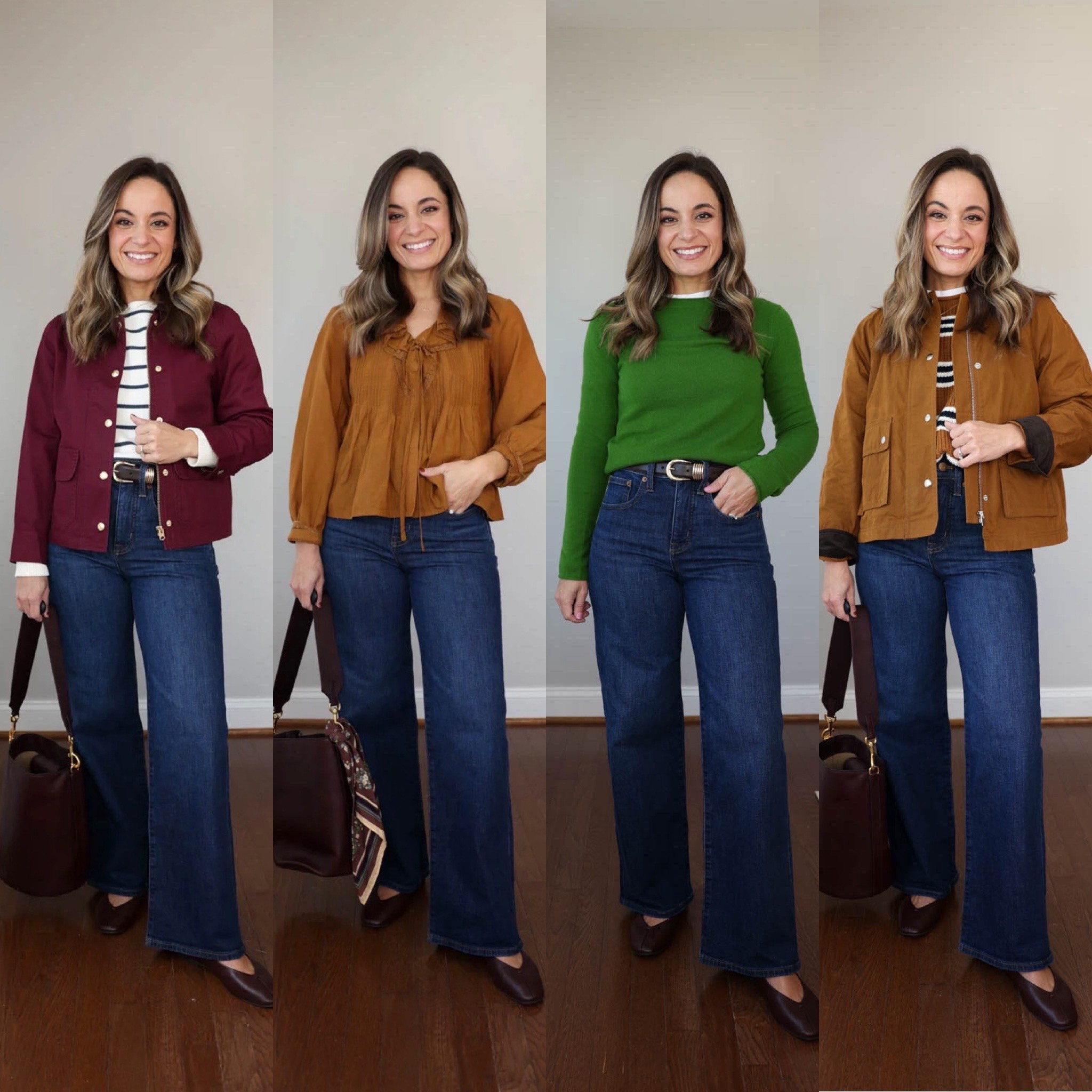What shoes to wear with wide leg jeans for petites! 

Ballet Flats (Madewell): true to size 

Outfit 1
Jeans (Madewell): petite 24 (10 3/8” rise, 28” inseam) 
Sweater (BR Factory): xxs 
Jacket (J.Crew Factory): petite xxs 

Outfit 2 
Jeans (J.Crew Factory): petite 24 / 10” rise / 28” inseam 
Top (Madewell): xxs 

Outfit 3
Jeans (Madewell): petite 24 (10 3/8” rise, 28” inseam) 
Sweater (J.Crew): xxs 
T-Shirt (Quince): xs 
Belt (Quince): xs 

Outfit 4 
Jeans (J.Crew Factory): petite 24 / 10” rise / 28” inseam 
Sweater (Madewell): xxs 
T-Shirt (Old Navy): petite xs 
Jacket (Madewell): xxs 

Fall outfits, wide leg jeans, petite outfits

#LTKPetite