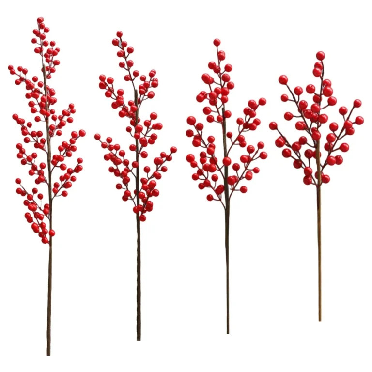 Artificial Red Berry, 4Pcs Holly Christmas Berries Stems for Christmas Tree Decorations, Crafts, ... | Walmart (US)