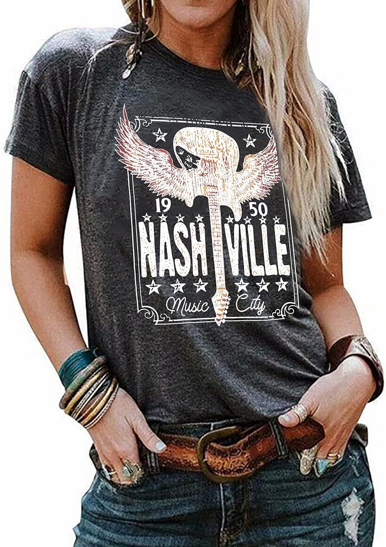 MOUSYA Womens Country Music Shirts Nashville Concert Outfit Vintage Guitar Graphic Tees Short Sle... | Amazon (US)