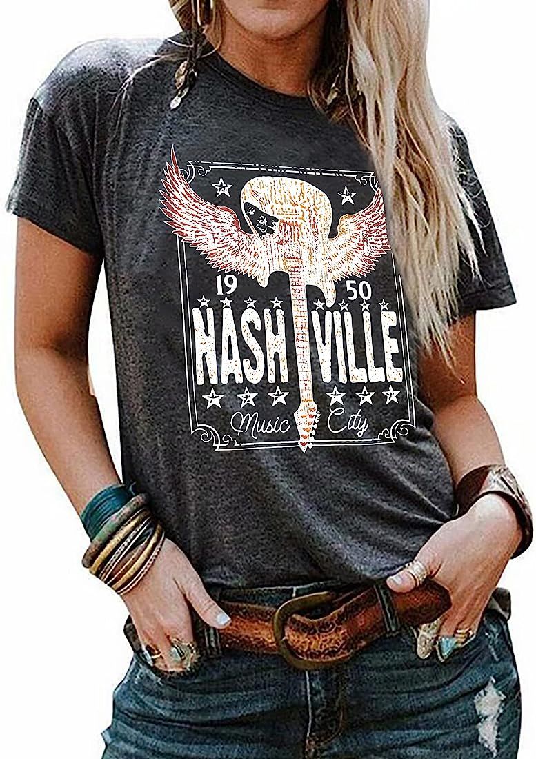 MOUSYA Womens Country Music Shirts Nashville Concert Outfit Vintage Guitar Graphic Tees Short Sle... | Amazon (US)