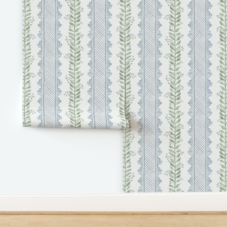 Celia Quiet Blue on Cream Wallpaper bydanika_herrick | Spoonflower