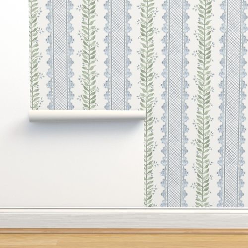 Celia Quiet Blue on Cream Wallpaper bydanika_herrick | Spoonflower