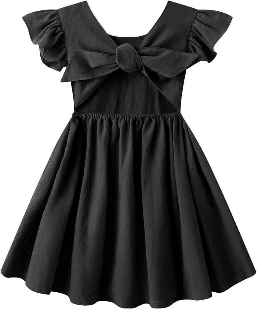 Dutebare Toddler Girls Dress Cotton Linen Ruffle Backless Sleeveless Kids Casual Party Dresses | Amazon (US)