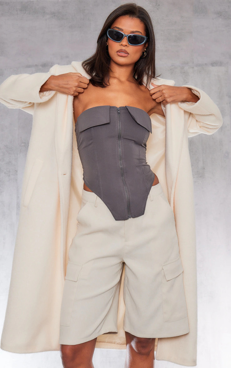 Grey Zip Up Front Bust Detail Corset | Pretty Little Thing (Australia & New Zealand)