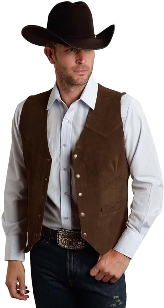 JYDress Men's Suede Leather Vest Vintage Cowboy Style Sleeveless Jacket Slim Fit Wedding Waistcoa... | Amazon (US)