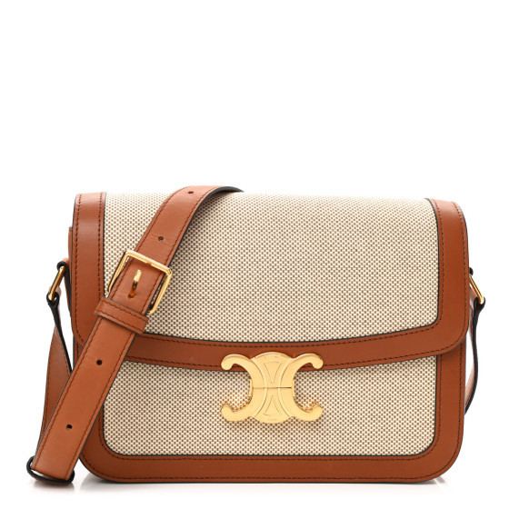 CELINE Textile Natural Calfskin Medium Triomphe Bag White Tan | FASHIONPHILE (US)
