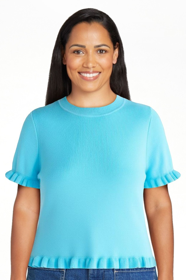 Free Assembly Women\u2019s Ruffle Trim Sweater with Short Sleeves, Lightweight, Sizes XS-XXL | Walmart (US)