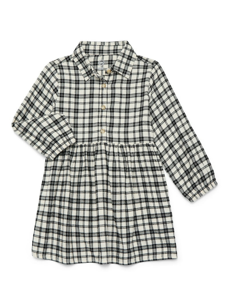 Wonder Nation Toddler Girls' Flannel Shirtdress with Long Sleeves, Sizes 12M-5T | Walmart (US)