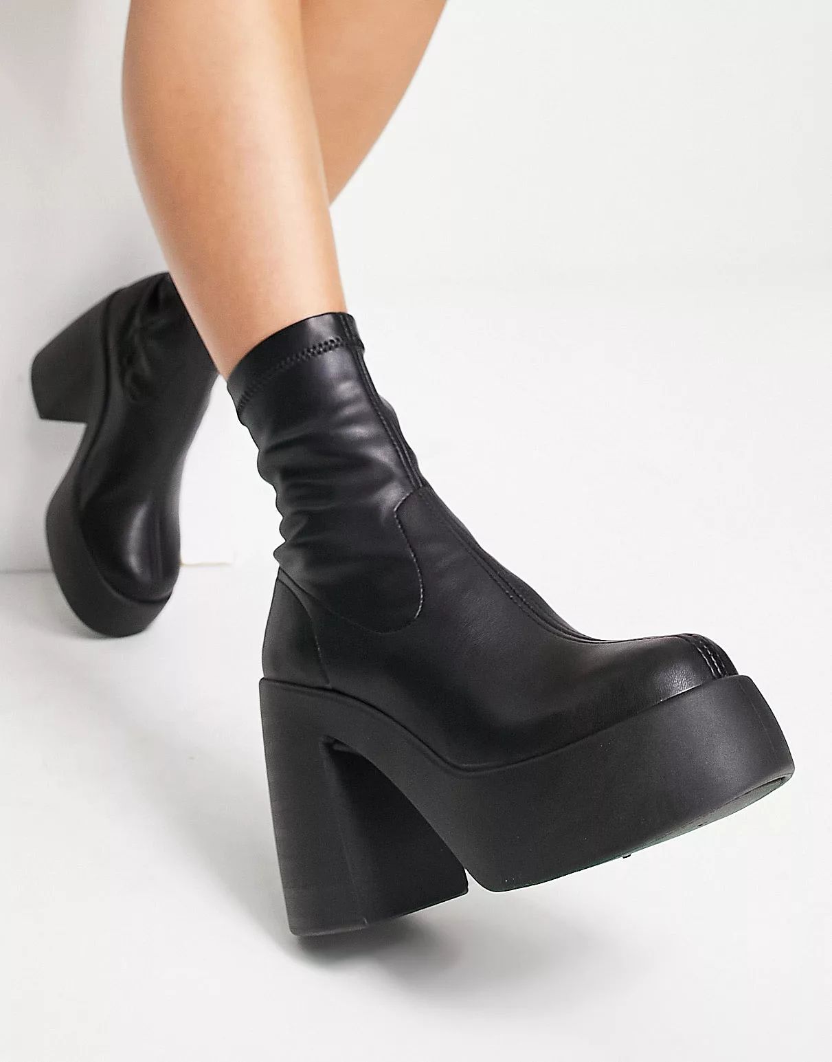 ASOS DESIGN Ember high heeled sock boots in black | ASOS (Global)