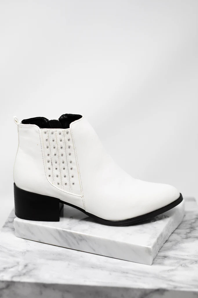 Look At Me Now White Studded Booties | The Mint Julep Boutique