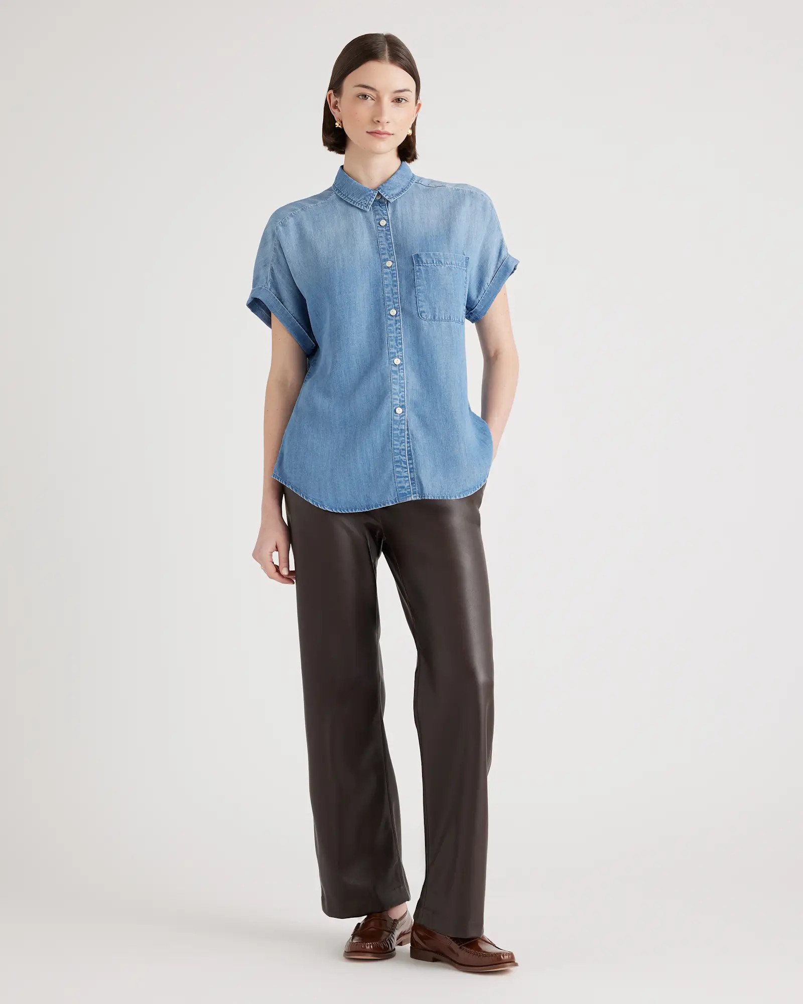 Chambray Tencel Short Sleeve Shirt in Medium Indigo | Quince