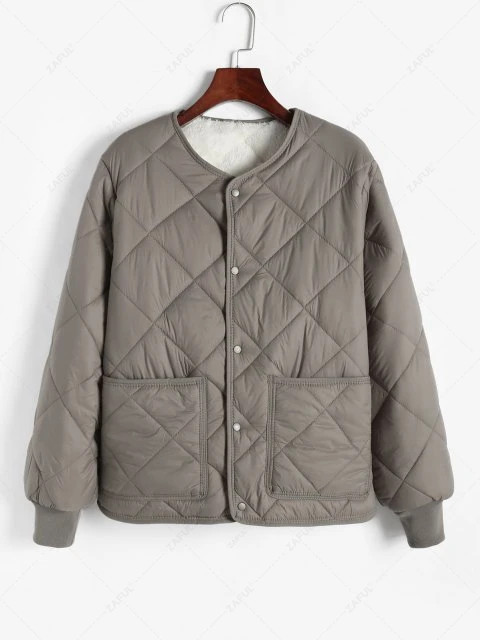 Thermal Lined Pockets Button Quilted Puffer Jacket | ZAFUL (Global)