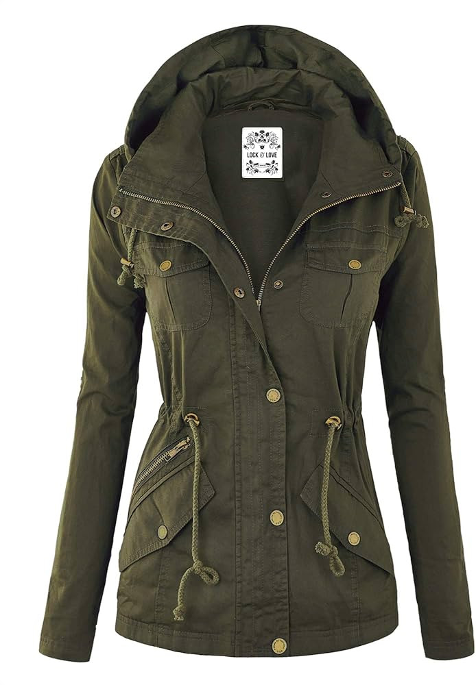 Lock and Love LL Women's Casual Military Safari Anorak Jacket with Hoodie | Amazon (US)