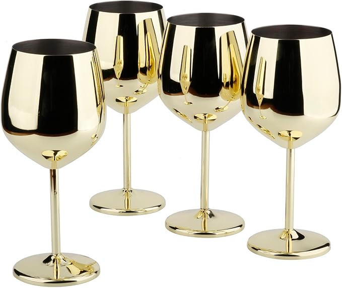 Arora Stainless Steel Wine Glass 18oz - Set of 4 Gold - 3.6" D x 8.3" H (850978) | Amazon (US)
