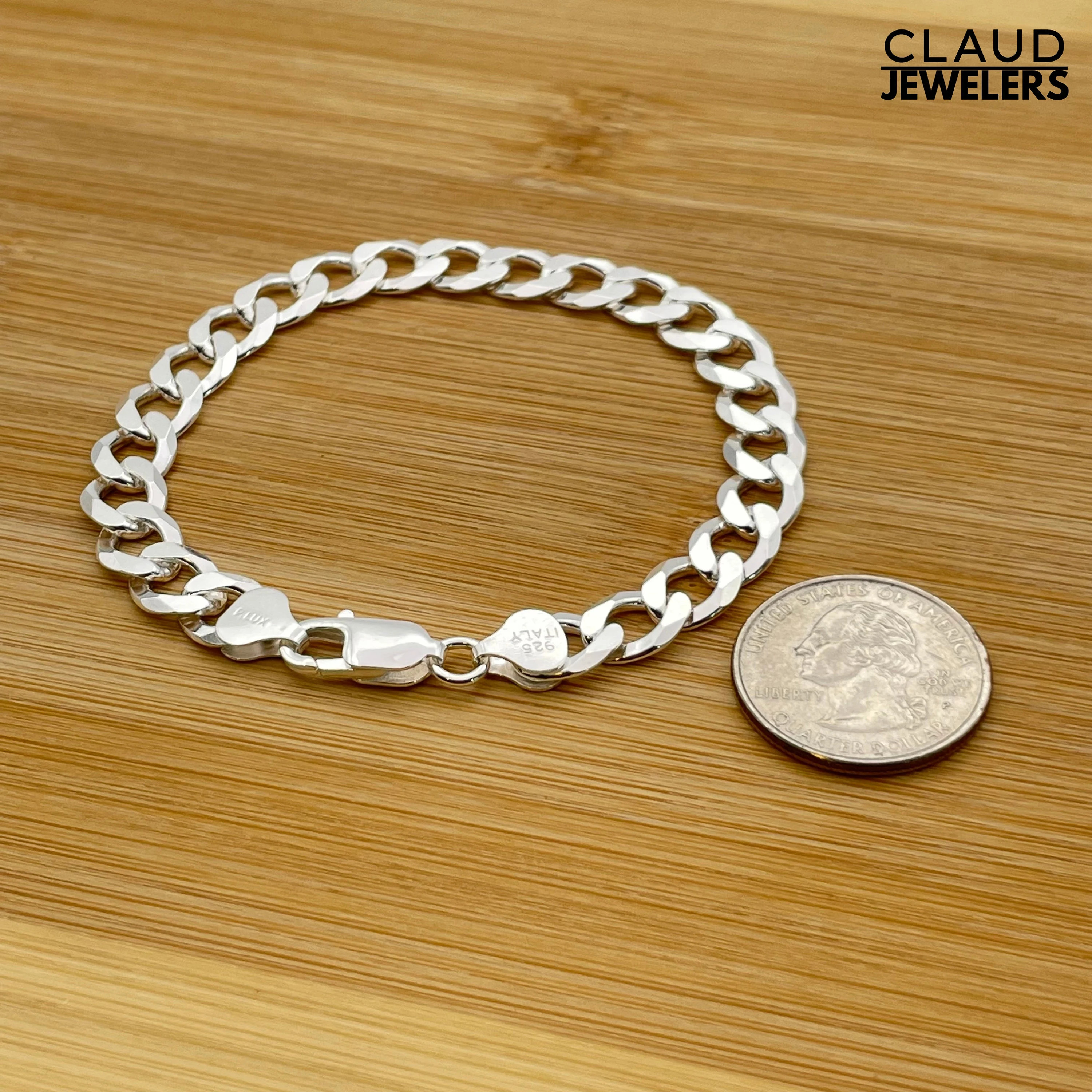 Solid Italian 925 Sterling Silver Curb Chain Bracelet, Mens Thick Bracelets, Curb Link Chain 8 Inch Bracelet | Etsy (Global)