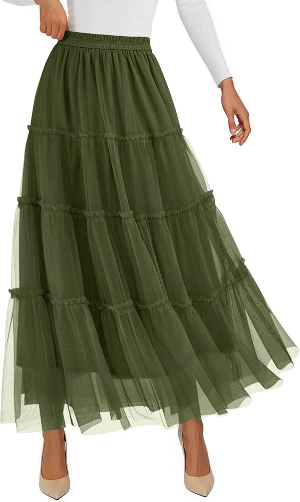 PRETTYGARDEN Tulle Skirts for Women 2025 Fall Fashion Elastic High Waisted Fairy Tiered Flowy A-L... | Amazon (US)