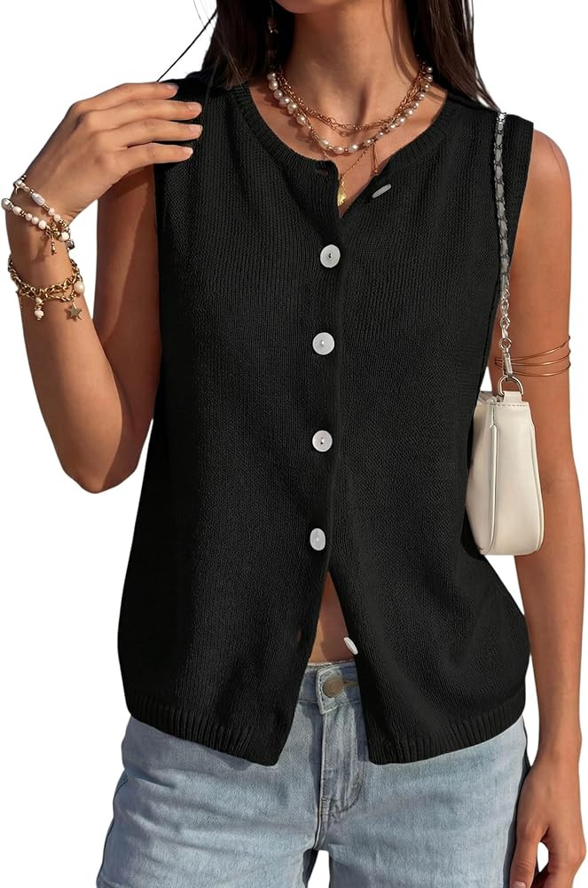 PRETTYGARDEN Sweater Vest Women 2026 Summer Sleeveless Cardigans Trendy Knit Vest Top Button Down... | Amazon (US)