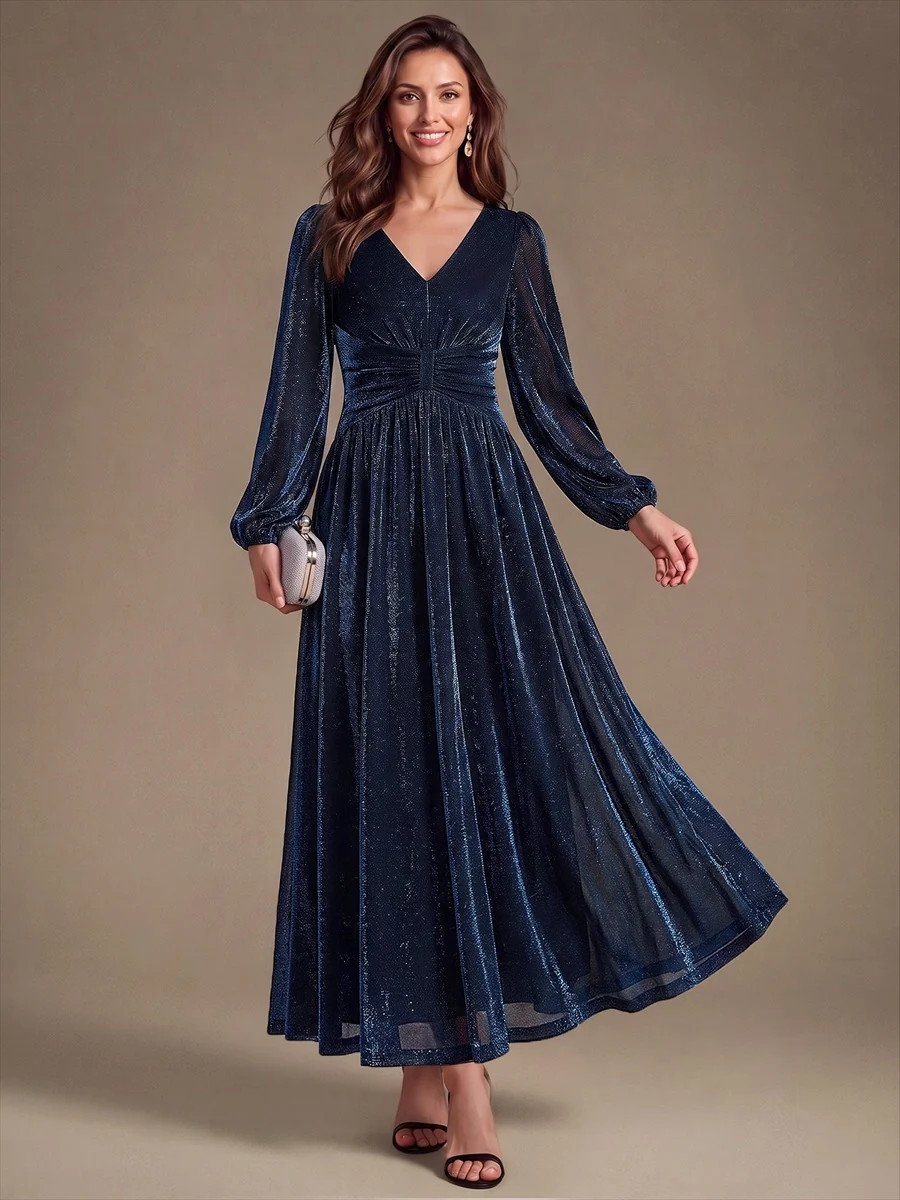 Lurex Mesh Puff Sleeve A-Line Evening Dress | Ever Pretty Garment Inc