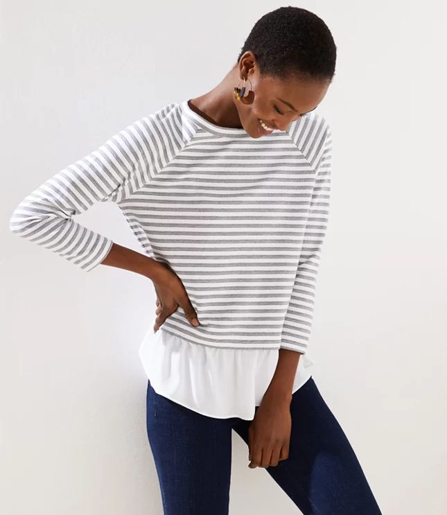 Striped Mixed Media Sweatshirt | LOFT