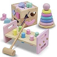 WALIKI Deluxe Wooden Toy Bundle for Girls | Pastel Pounding Bench, Shape Sorter Box & Rainbow Stacker | Montessori Toys for Toddlers & Preschoolers | Ages 2-5 | Educational Gift | Amazon (US)