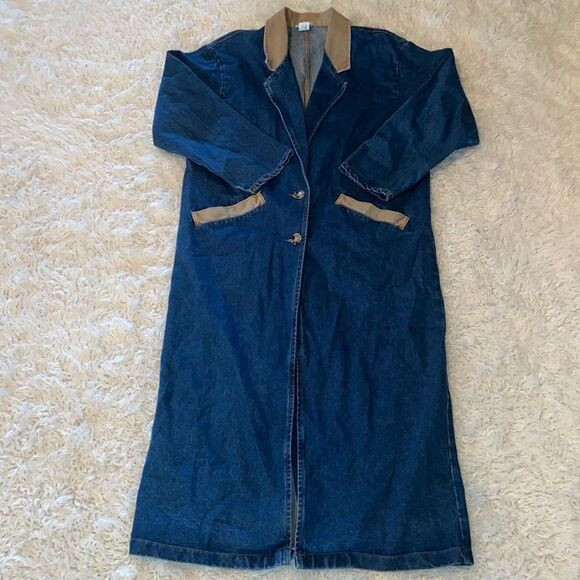 Vintage Western denim Trench Coat barn jacket  chore Duster Stuffed shirt Small | Poshmark