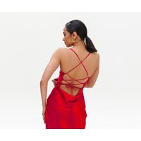 Red Silk Mini Slip Dress Cowl Neck, Lace-Up Back | Etsy (US)