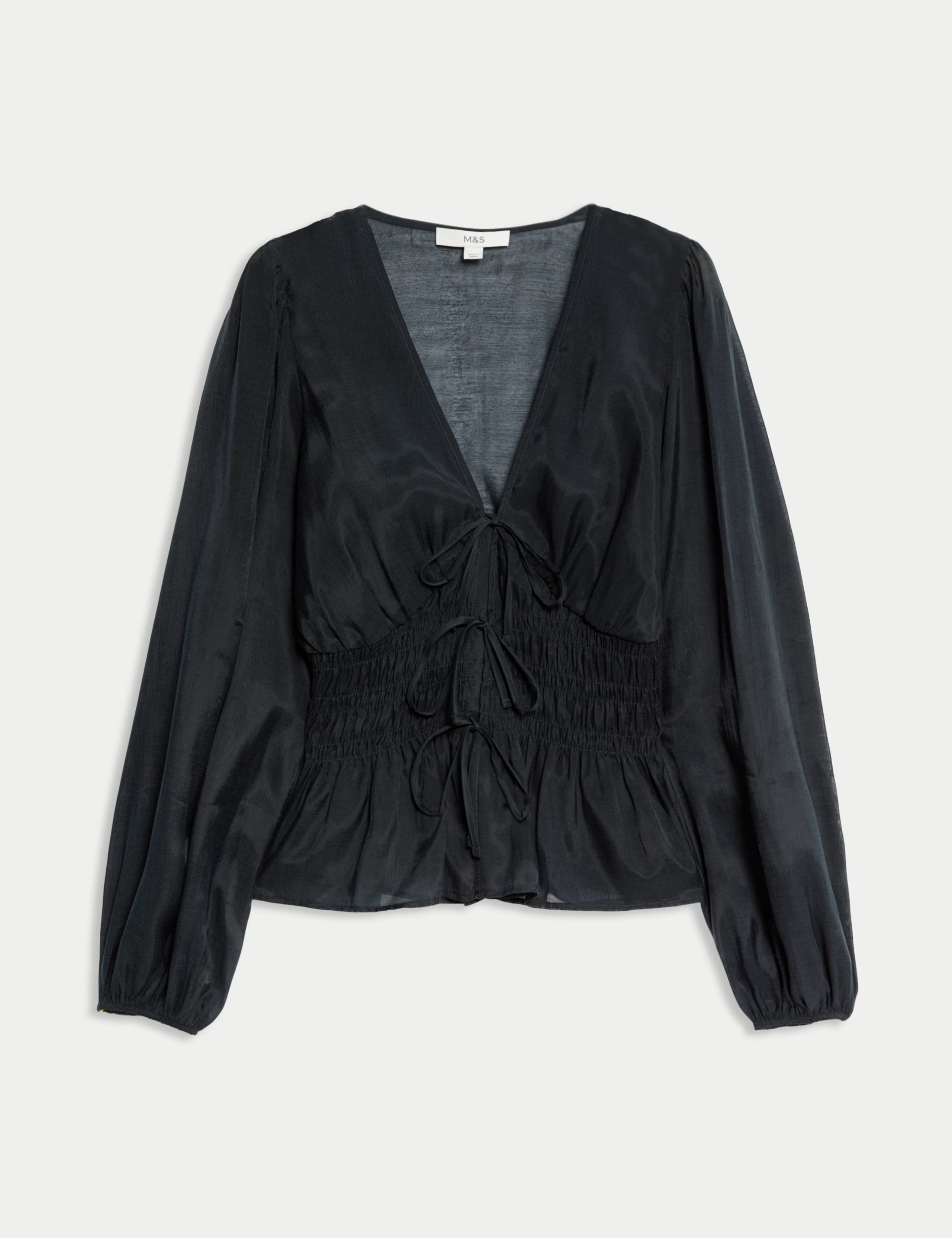 Lyocell Rich V-Neck Shirred Blouse | Marks & Spencer (UK)