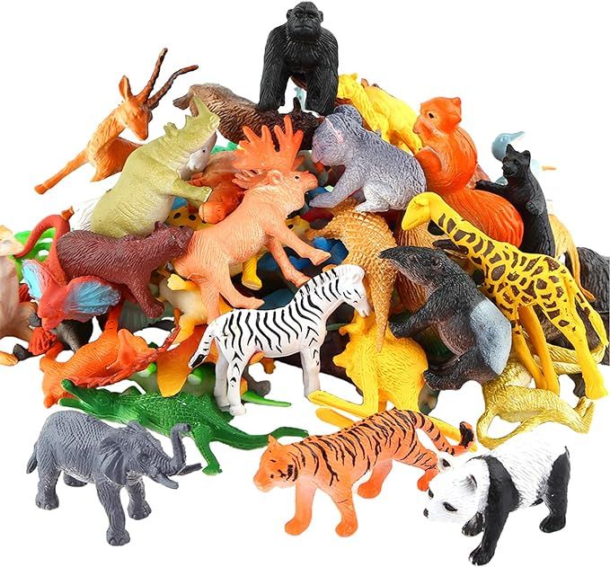 Animals Figure,54 Piece Mini Jungle Animals Toys Set,ValeforToy Realistic Wild Vinyl Plastic Anim... | Amazon (US)