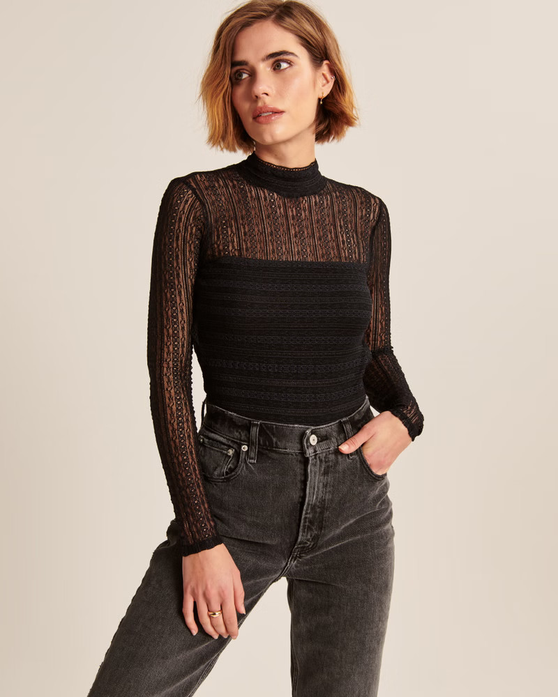 Long-Sleeve Open Back Lace Bodysuit | Abercrombie & Fitch (US)