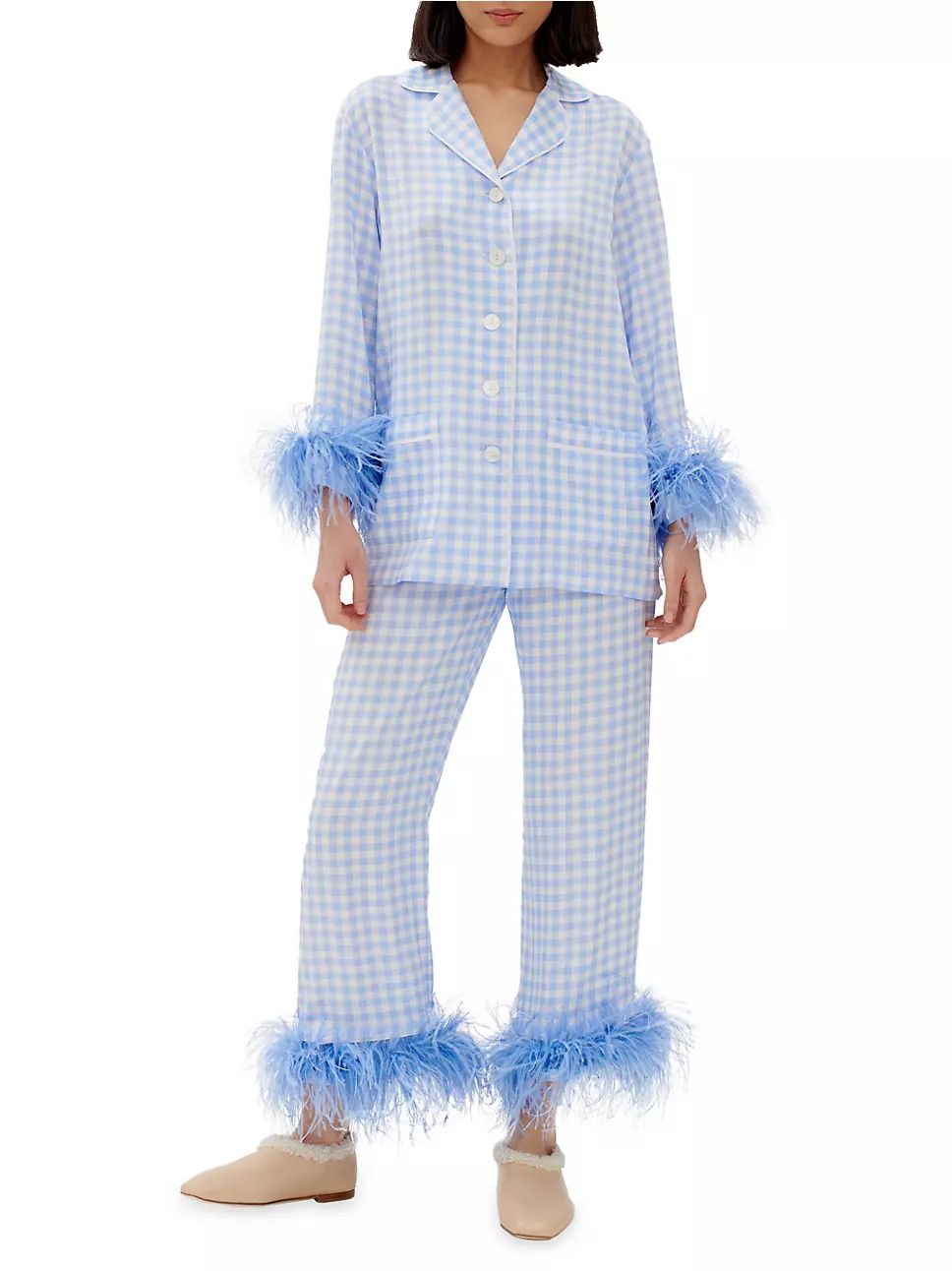Feather-Embellished Gingham Pajama Set | Saks Fifth Avenue