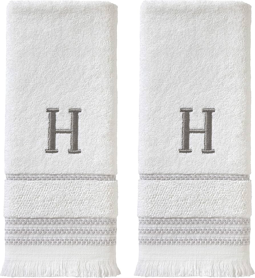 SKL Home Casual Monogram Hand Towel Set, H, 16x26, White 2 Count | Amazon (US)