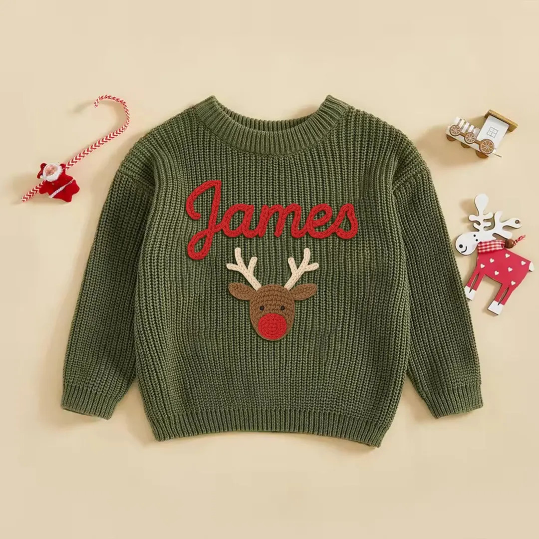 Personalized Christmas Reindeer Sweater, Custom Name Baby Sweater, Toddler Sweater, Baby Shower G... | Etsy (US)