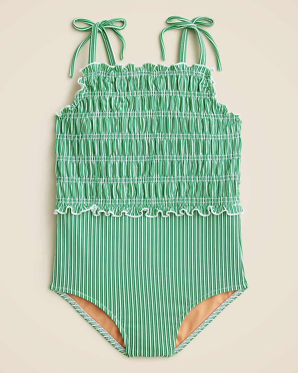 Girls' lettuce-hem smocked one-piece swimsuit with UPF 50+ fabric | J. Crew US