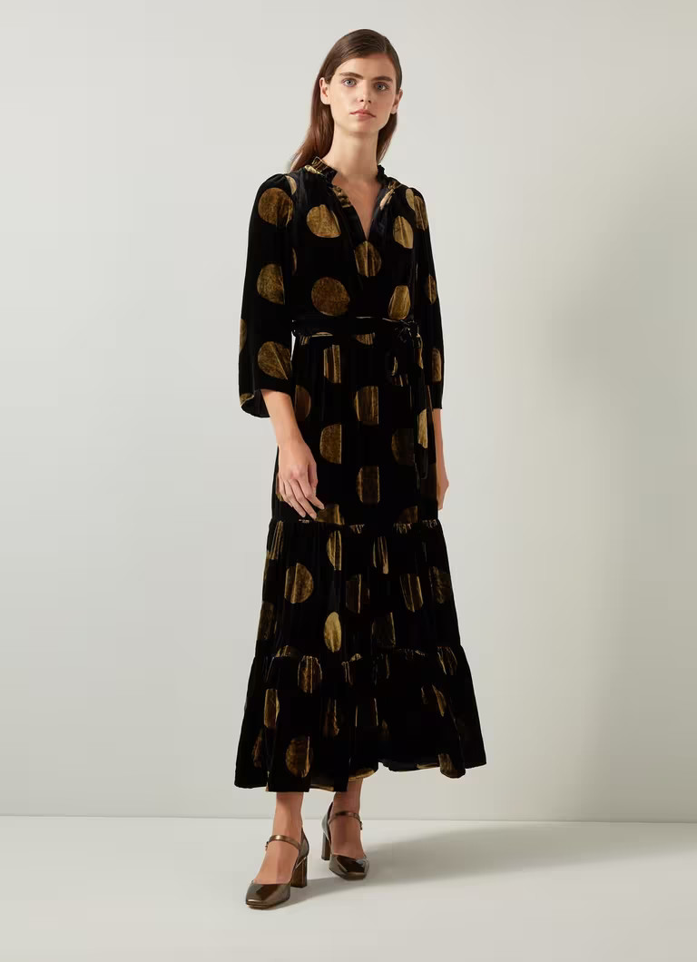 Lulu Black & Gold Giant Spot Print Velvet Dress | L.K. Bennett (UK)