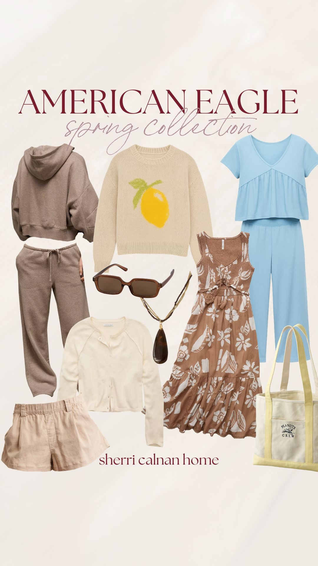 American Eagle spring collection featuring cozy matching sets, lightweight cardigans, casual spring dresses, wide leg lounge sets, graphic sweaters, and everyday tote bags.

American Eagle spring outfits, casual spring fashion, matching lounge set, lightweight cardigan sweater, floral midi dress, wide leg pants set, graphic knit sweater, everyday canvas tote bag, effortless spring style, sherricalnanhome

#LTKtravel #LTKfindsunder50 #LTKstyletip